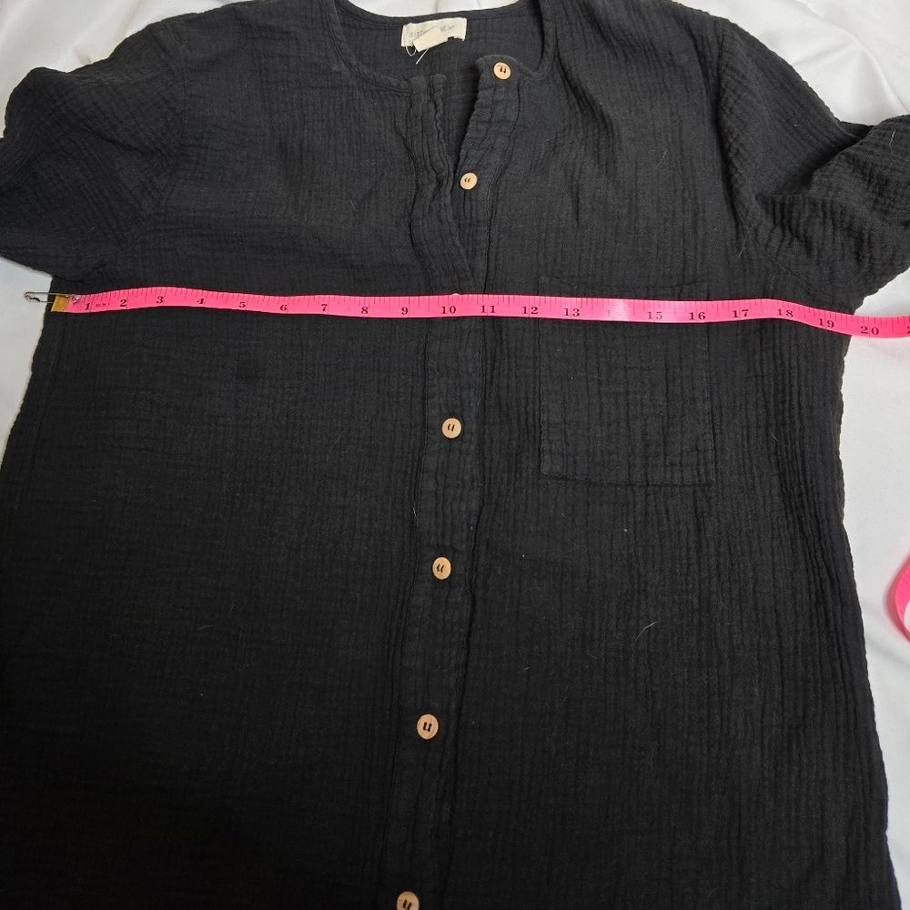 Sister Katie Sally Black Charcoal Gauzy Long Sleeve Button Up Tunic Top M — image 6 of 8